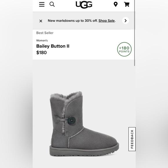 Bailey Button ll Gray Uggs (women size: 7) - Picture 7 of 7